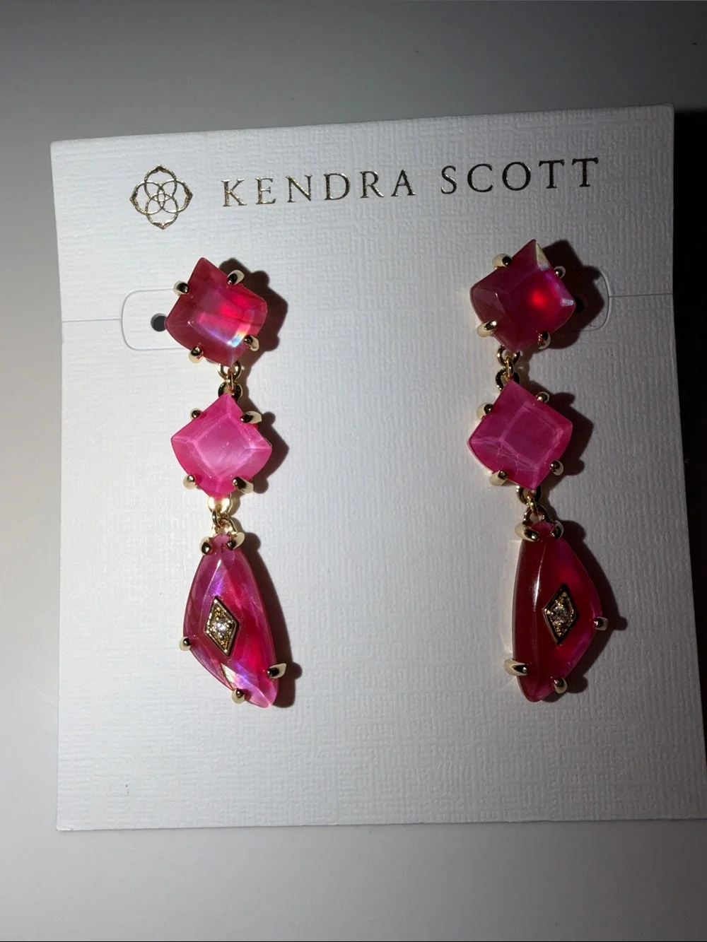 Kendra Scott Hot Pink and Fuchsia Gold Drop Earrings